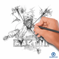 Martini Porsche Trailer Tight Rough Illustration of the Back Panel. Artwork by Mike Lovell.