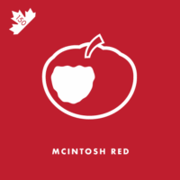 This national apple of Canada has red and green skin, a tart flavour, and white flesh.