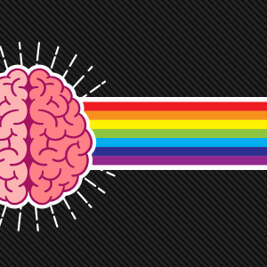 An illustration of a brain with a rainbow