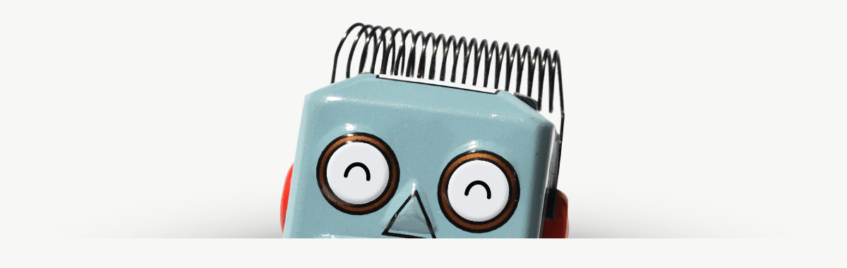 Winston the Robot peeking up from the webpage