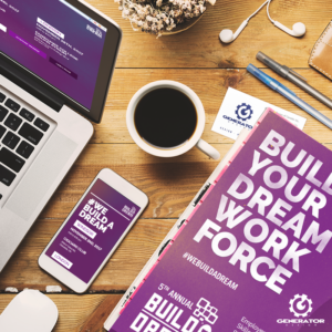 Build A Dream desk with web and flyer content