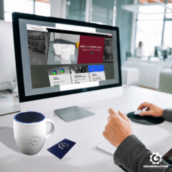 Calframax Technologies Website Person sitting at a desk looking at the Calframax Technologies Website.